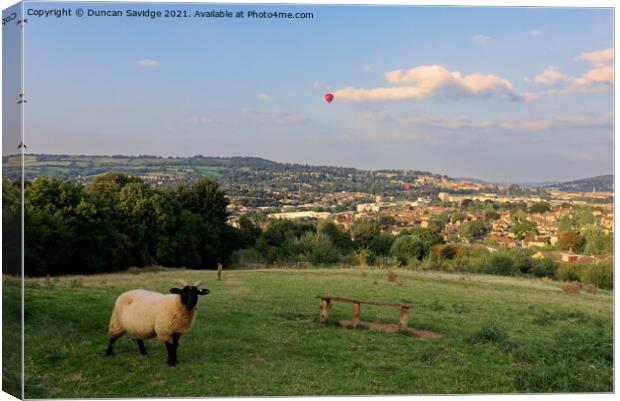 Hot air balloon passing Bath City Farm Canvas Print by Duncan Savidge
