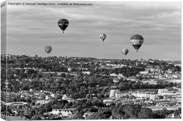 City of Bath and it's hot air balloons black and white Canvas Print by Duncan Savidge