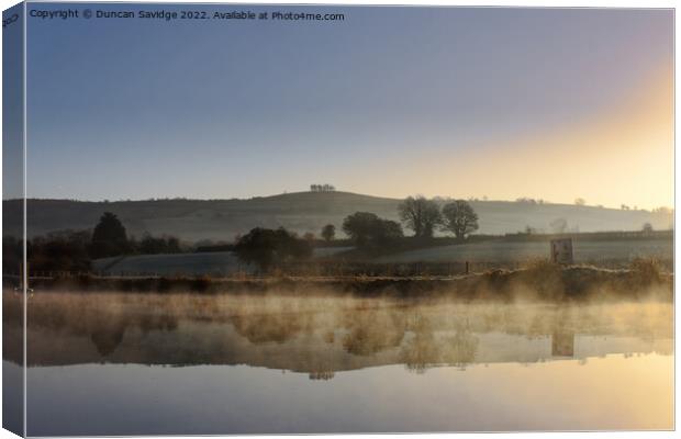 River Avon at Saltford frosty sun rise reflecting Kelston Roundhill Canvas Print by Duncan Savidge