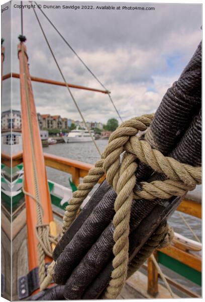 A close up of a rope on The Matthew of Bristol Canvas Print by Duncan Savidge