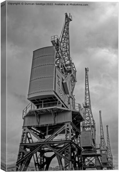 Bristol docks cranes HDR black and white Canvas Print by Duncan Savidge