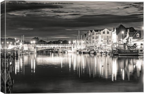 Weymouth at night black and white Canvas Print by Duncan Savidge