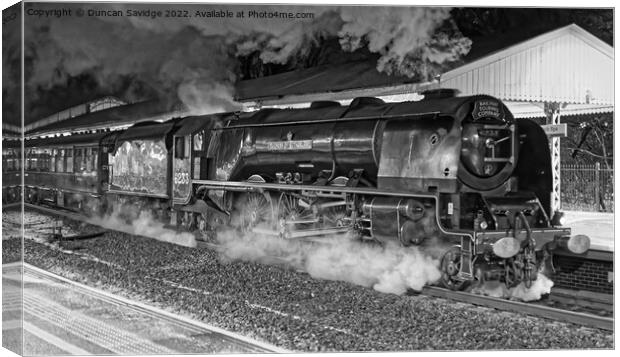 Duchess of Sutherland steam train pulling into Bath spa at night Canvas Print by Duncan Savidge