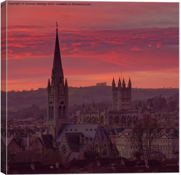 Pink sunset across the City of Bath skyline square Canvas Print by Duncan Savidge