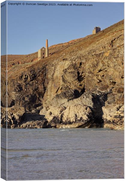 Majestic Wheal Coats high up on the Cliffs at Chap Canvas Print by Duncan Savidge