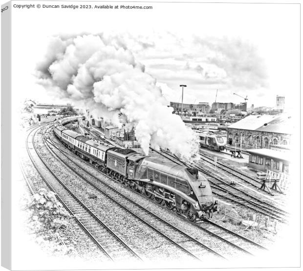 A4 steam train leaving Bristol Temple Meads Canvas Print by Duncan Savidge