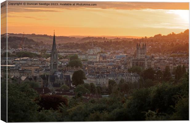 The spires of Bath at Sunset  Canvas Print by Duncan Savidge