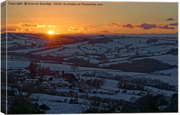 Englishcombe near Bath snowfields at sunset Canvas Print by Duncan Savidge