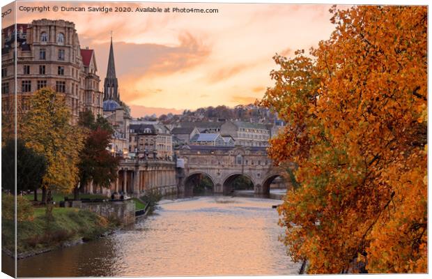 Bath Pulteney Weir Autumn Sunset Canvas Print by Duncan Savidge