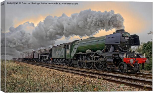 Flying Scotsman steam train trackside moody Canvas Print by Duncan Savidge