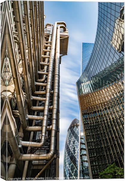 Lloyd's of London and The Gherkin Canvas Print by Adrian Rowley