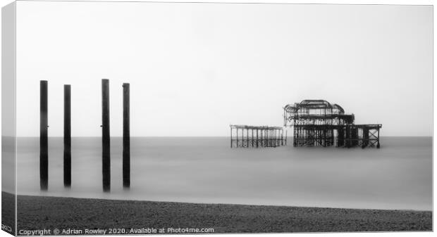Majestic Decay: Brighton West Pier Monochrome  Canvas Print by Adrian Rowley