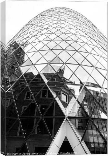 Reflections in The Gherkin Canvas Print by Adrian Rowley