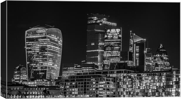 City of London Skyline at dusk in monochrome Canvas Print by Adrian Rowley