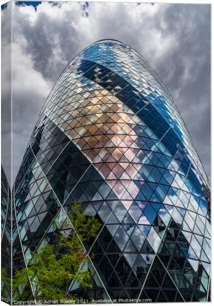 Reflections in The Gherkin Canvas Print by Adrian Rowley
