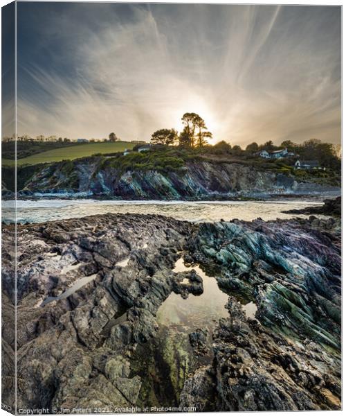 Outdoor Dramatic light at Talland bay Cornwall Canvas Print by Jim Peters