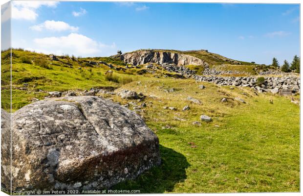 Outdoor stonerock carvings at Stowes Hill  Canvas Print by Jim Peters