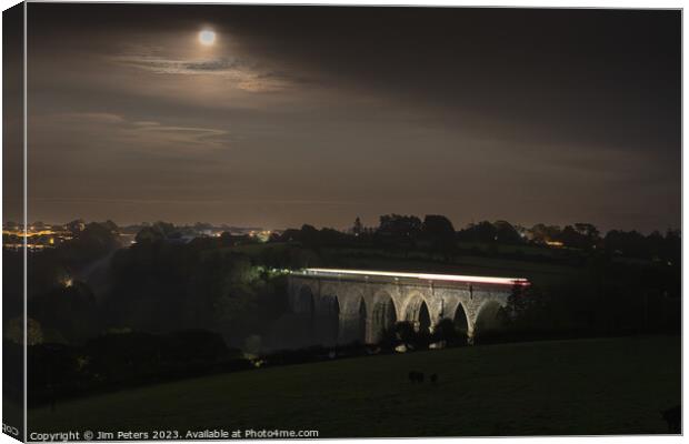 Full Moon over Moorswater viaduct  Canvas Print by Jim Peters