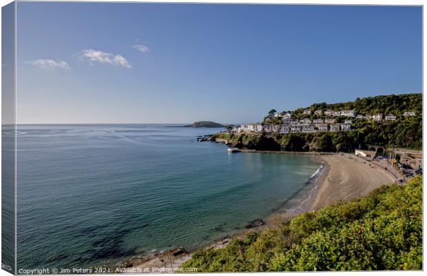 Looe Beach in the bright morning sunshine Canvas Print by Jim Peters