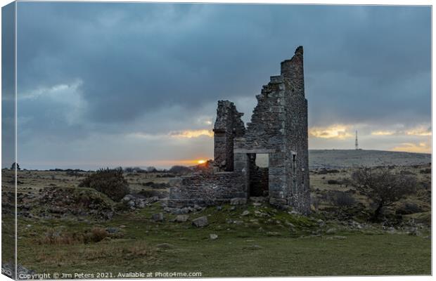 Sunrise at silver mine Bodmin Moor Cornwall Canvas Print by Jim Peters