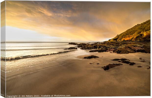 Sunrise on Talland Bay Beach South East Cornwall Canvas Print by Jim Peters