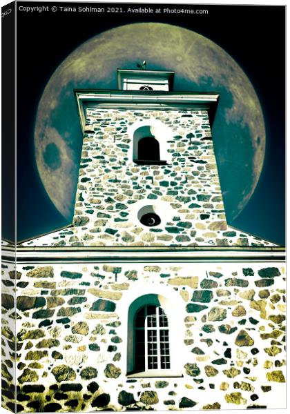 Church Belltower and Full Moon  Canvas Print by Taina Sohlman