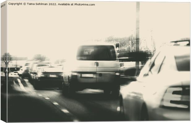 Late Afternoon Traffic in City Monochrome  Canvas Print by Taina Sohlman