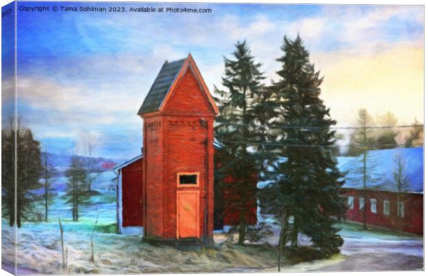 Old Transformer Building in Winter Digital Paintin Canvas Print by Taina Sohlman