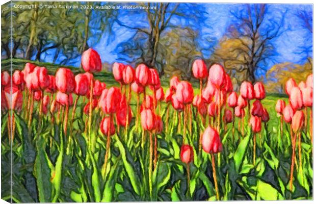 Pink Tulips in the Spring Impressions Canvas Print by Taina Sohlman