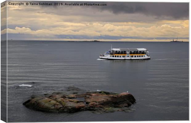 Small Ferry on Moody Sea Canvas Print by Taina Sohlman