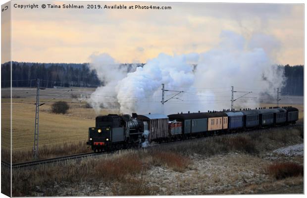 Vintage Steam Train Ukko-Pekka in Motion Canvas Print by Taina Sohlman