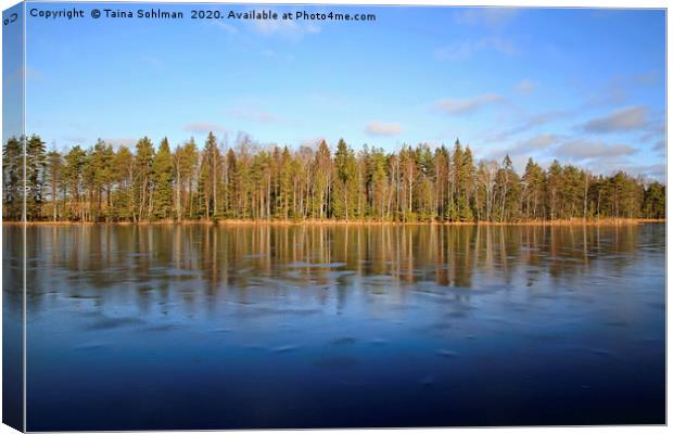 Blue Ice Covered Lake Sorvasto Canvas Print by Taina Sohlman