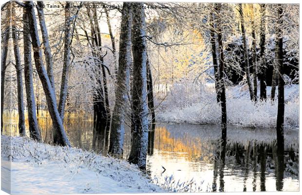 River in Winter Pastels, Watercolour Canvas Print by Taina Sohlman