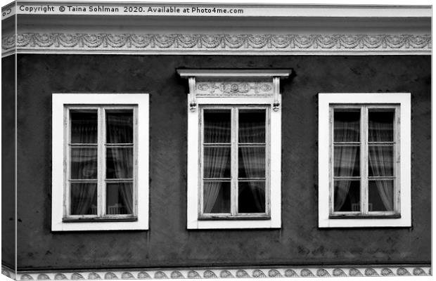 Three Windows on Classic City Building, Monochrome Canvas Print by Taina Sohlman