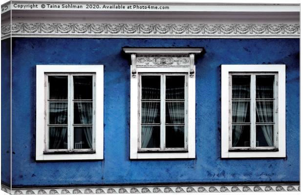 Three Windows on Blue City Buiding, Digital Art Canvas Print by Taina Sohlman