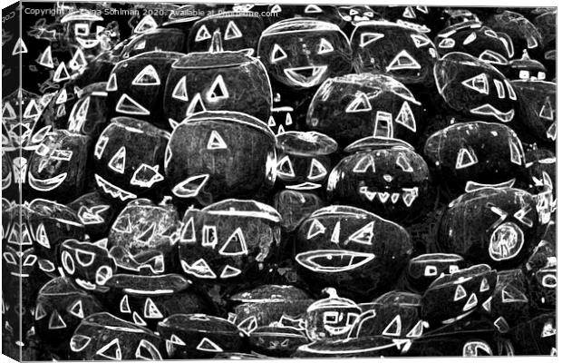 Glowing Halloween Pumpkins Black and white Canvas Print by Taina Sohlman