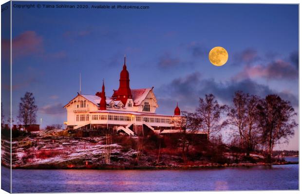 Luoto, Klippan in Helsinki, Finland in Moonlight Canvas Print by Taina Sohlman