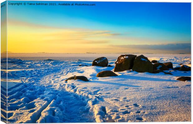 Winter Foothpath at the Breakwater Canvas Print by Taina Sohlman