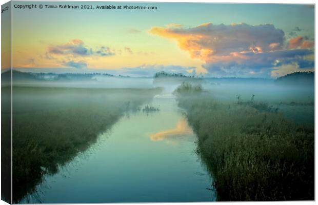 Dusktime Mist over Blue River Canvas Print by Taina Sohlman