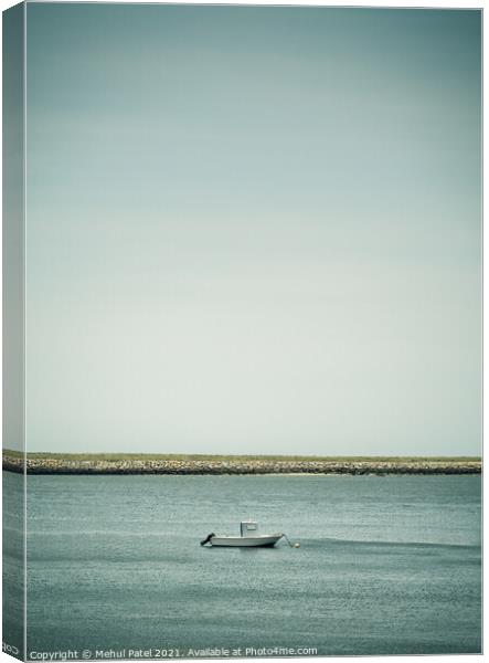 Small white boat moored in water Canvas Print by Mehul Patel