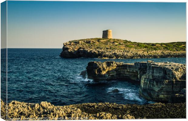 Towers on the coast of Cala Alcaufar on island of Menorca, Balearics, Spain - Europe Canvas Print by Mehul Patel