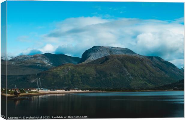 Highest mountain in UK, Ben Nevis, towering above Loch Linnhe Canvas Print by Mehul Patel