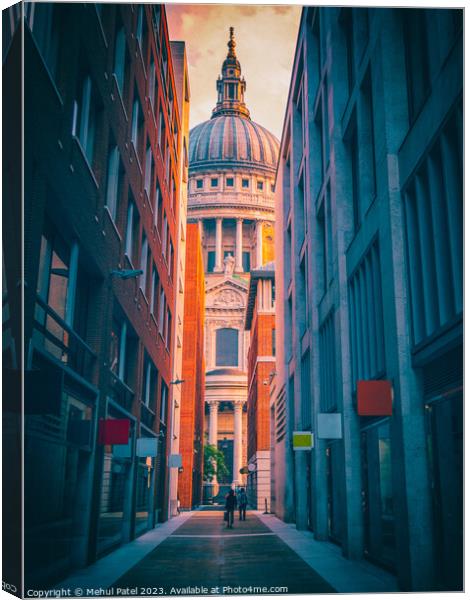 Dome and North Transept of St Paul's Cathedral viewed from Queens Head Passage. Canvas Print by Mehul Patel