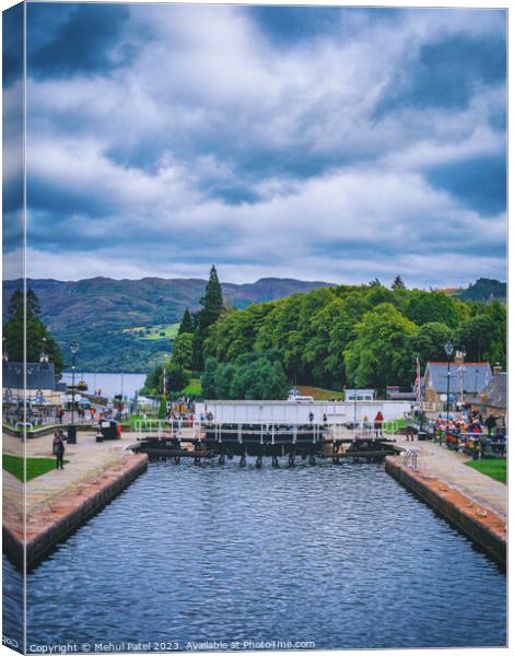 Caledonian Canal locks at the popular tourist village of Fort Augustus Canvas Print by Mehul Patel