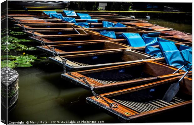 Punting boats parked on the river, river Cam, Camb Canvas Print by Mehul Patel