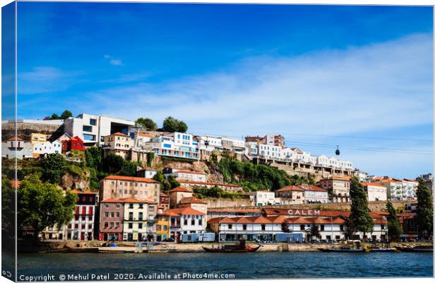 Vila Nova de Gaia from north bank of river Duoro P Canvas Print by Mehul Patel