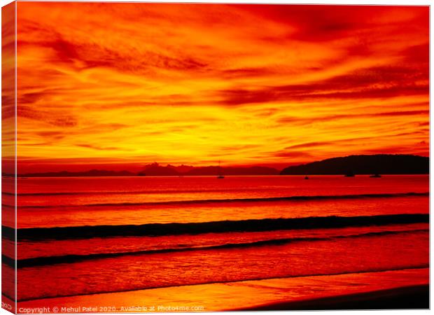 Red sky and sea at night - Krabi, Thailand Canvas Print by Mehul Patel