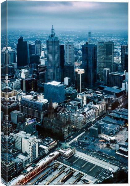 High shot overlooking the Central Business District of Melbourne, Victoria, Australia Canvas Print by Mehul Patel