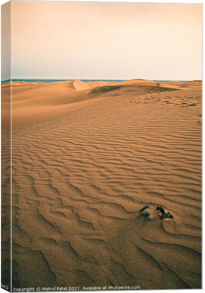 Layers of sand and footprints  on the dunes of Maspalomas, Gran Canaria, Canary Islands, Spain Canvas Print by Mehul Patel