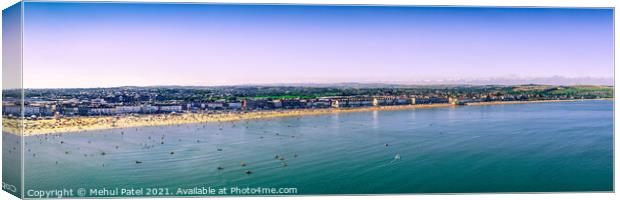 Wide panoramic view of Weymouth beach and bay in summer. Weymout Canvas Print by Mehul Patel